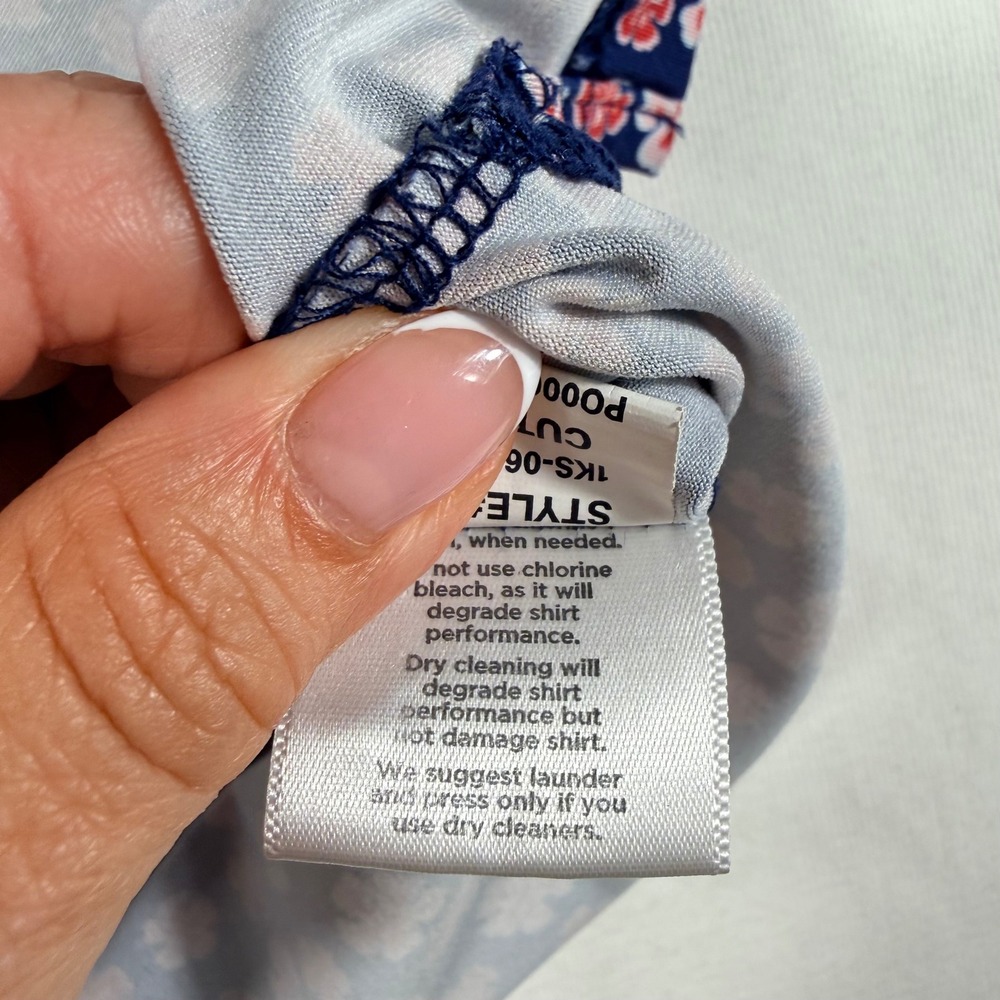 Mizzen + Main Polo Shirt S Navy Blue Floral Short Sleeve Trim Fit Performance - Picture 4 of 11
